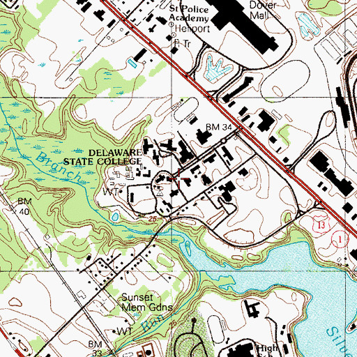 Topographic Map of Delaware State University, DE