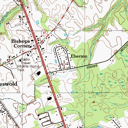 Topographic Map of Eberton, DE