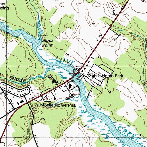 Topographic Map of Love Creek Bridge, DE