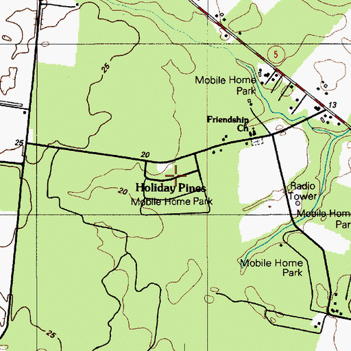 Topographic Map of Holiday Pines, DE