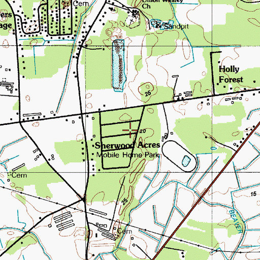Topographic Map of Sherwood Acres, DE