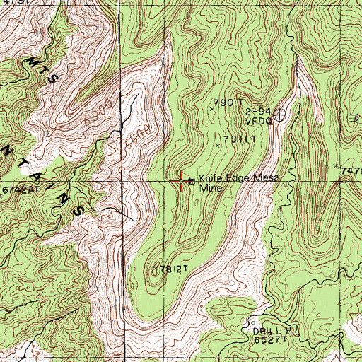 Topographic Map of Knife Edge Mesa Mine, AZ