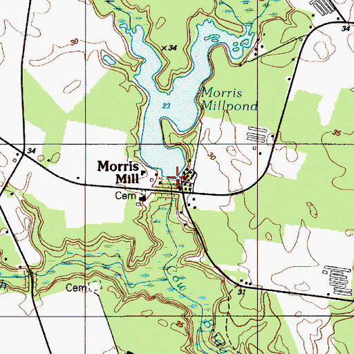 Topographic Map of Morris Millpond Dam, DE