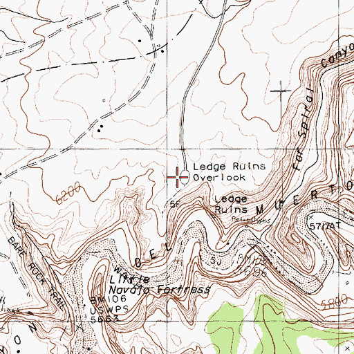 Topographic Map of Ledge Ruins, AZ