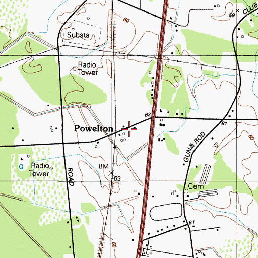 Topographic Map of Powelton, DE