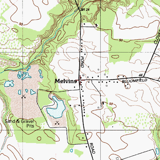 Topographic Map of Melvins, DE