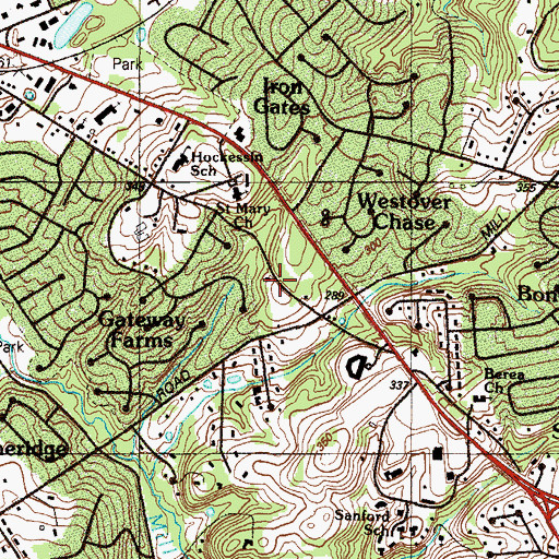 Topographic Map of Brackenville, DE