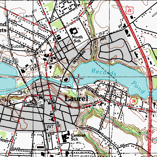 Topographic Map of Records Pond Dam, DE