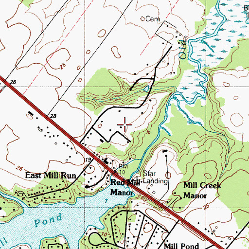 Topographic Map of Millpond Acres, DE
