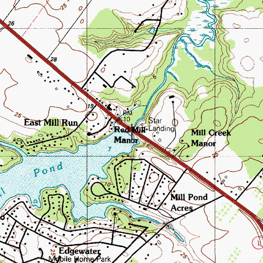 Topographic Map of Red Mill Pond Dam, DE