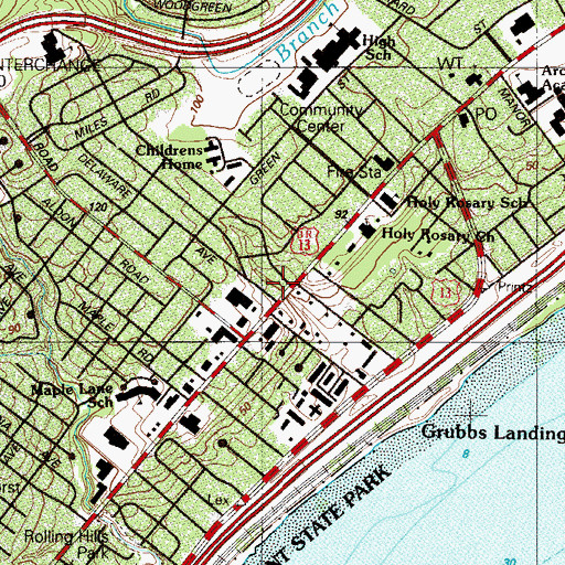 Topographic Map of Riverside, DE