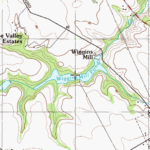Topographic Map of Wiggins Mill Pond, DE