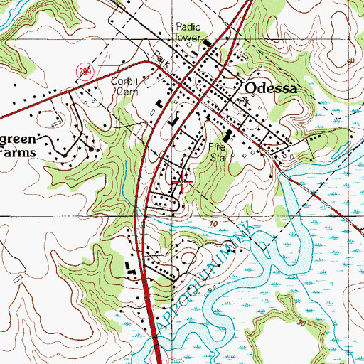Topographic Map of Odessa Heights, DE