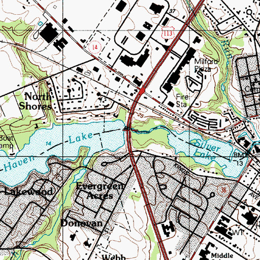Topographic Map of Haven Lake Dam, DE