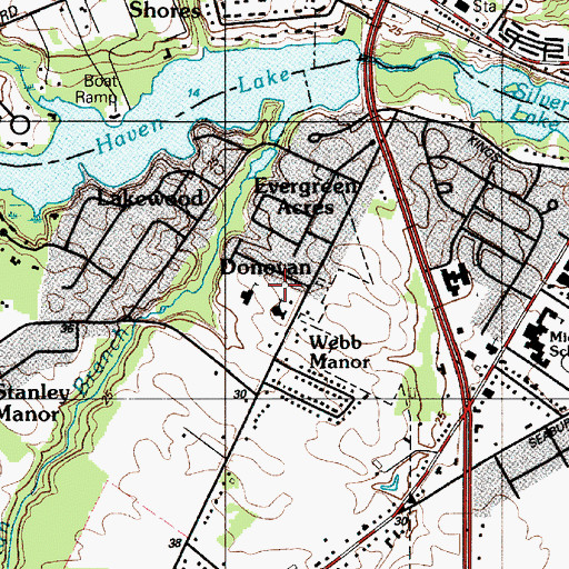 Topographic Map of Evergreen Acres, DE