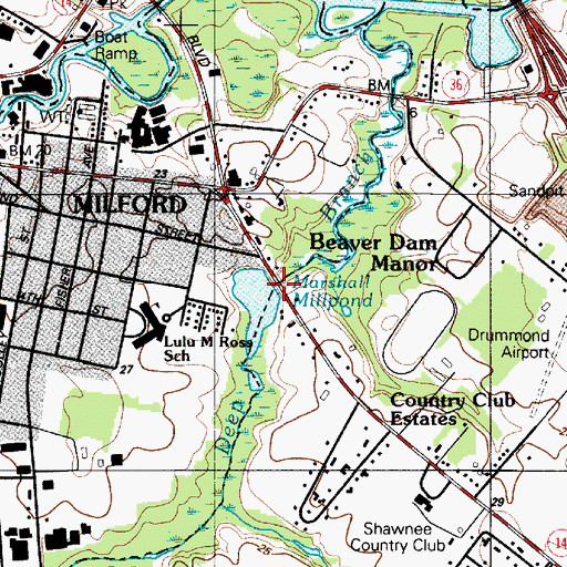 Topographic Map of Marshall Millpond Dam, DE