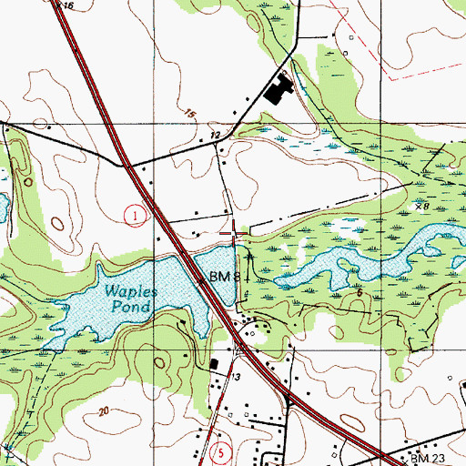 Topographic Map of Waples, DE