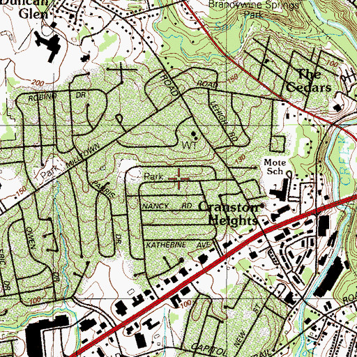 Topographic Map of Dunlinden Acres, DE