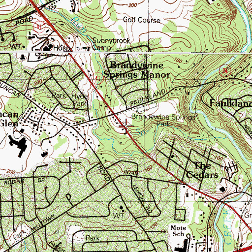 Topographic Map of Brandywine Springs, DE