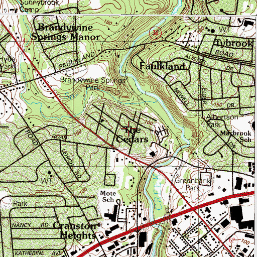 Topographic Map of Cedars, DE
