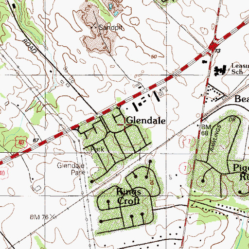 Topographic Map of Glendale, DE
