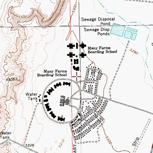 Topographic Map of Many Farms High School, AZ