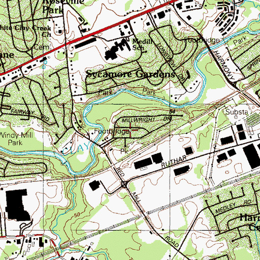 Topographic Map of Old Mill Manor, DE