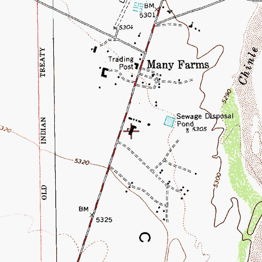 Topographic Map of Many Farms Public School, AZ