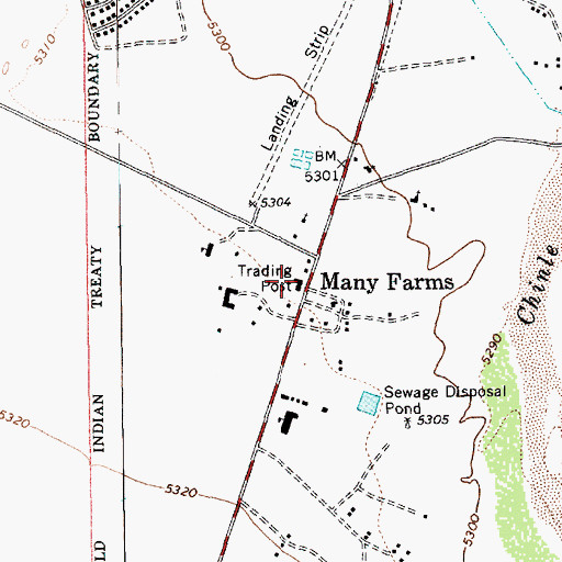 Topographic Map of Many Farms Trading Post, AZ