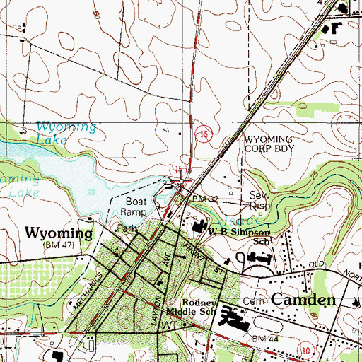 Topographic Map of Wyoming Lake Dam, DE
