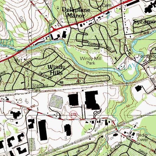 Topographic Map of Windy Hills, DE