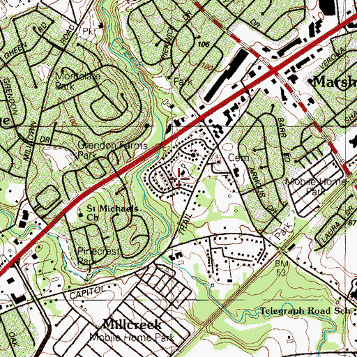 Topographic Map of Pendrew Manor, DE