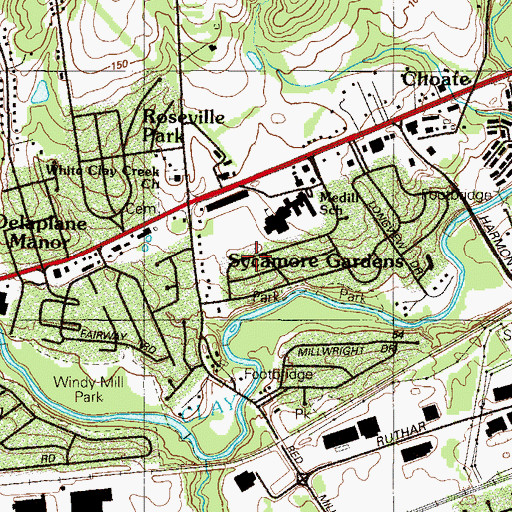 Topographic Map of Sycamore Gardens, DE