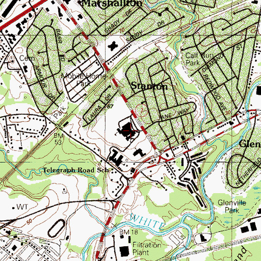 Topographic Map of Stanton Middle School, DE