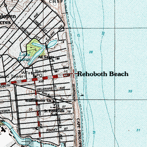 Topographic Map of Rehoboth Beach, DE