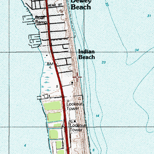 Topographic Map of Indian Beach, DE