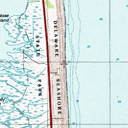 Topographic Map of Delaware Seashore State Park, DE