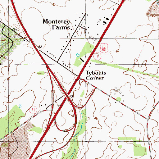 Topographic Map of Tybouts Corner, DE