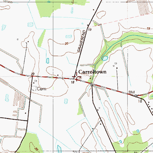 Topographic Map of Carroltown, DE