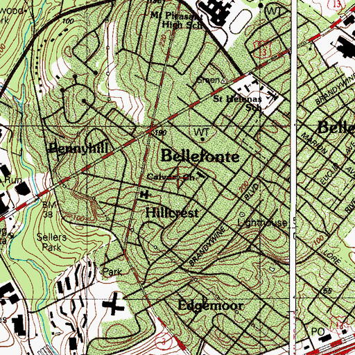 Topographic Map of Pennyhill Terrace, DE