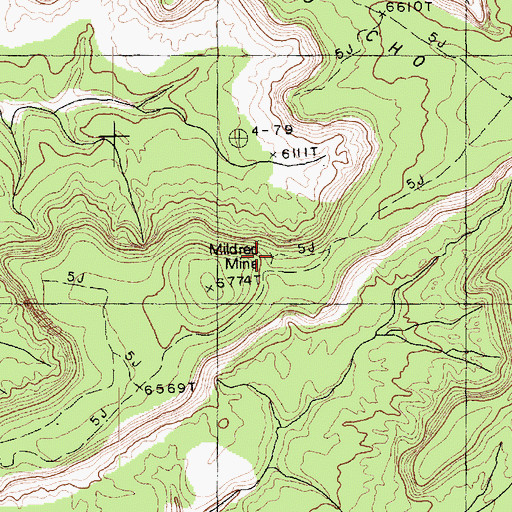 Topographic Map of Mildred Mine, AZ
