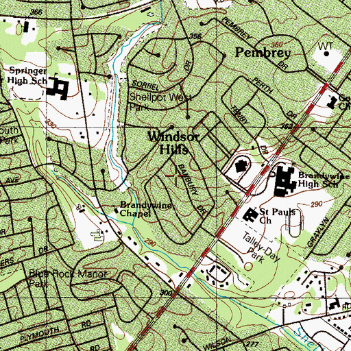 Topographic Map of Windsor Hills, DE