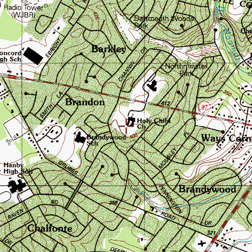 Topographic Map of Naamans Gardens, DE
