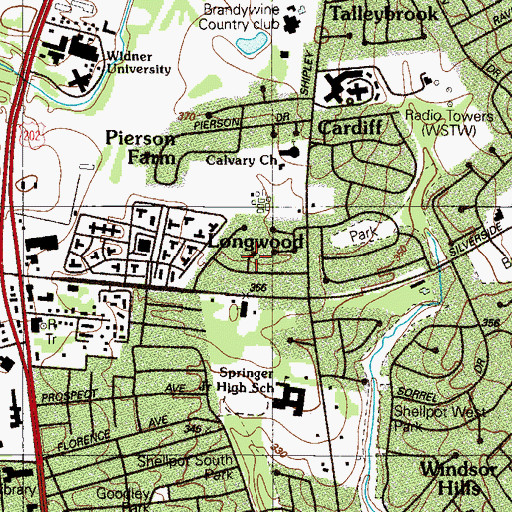 Topographic Map of Longwood, DE