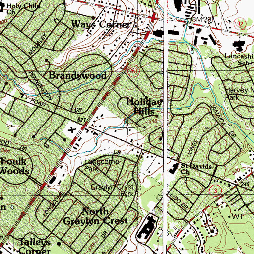 Topographic Map of Holiday Hills, DE