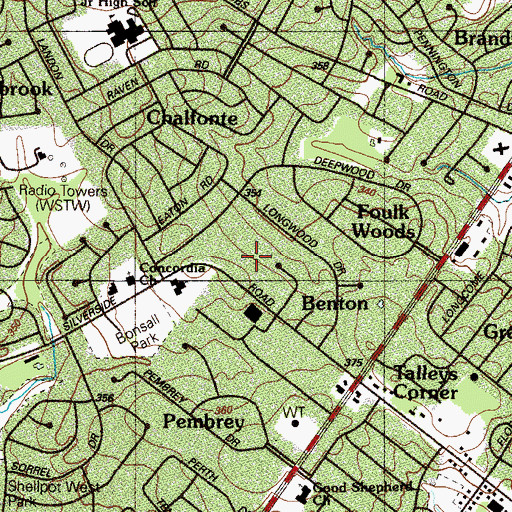 Topographic Map of Foulk Woods, DE