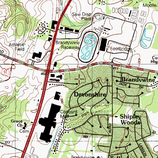Topographic Map of Devon, DE