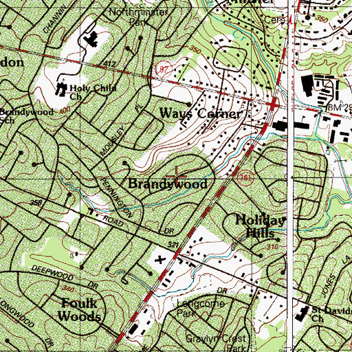 Topographic Map of Brandywood, DE