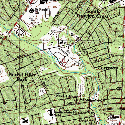 Topographic Map of Green Meadow, DE