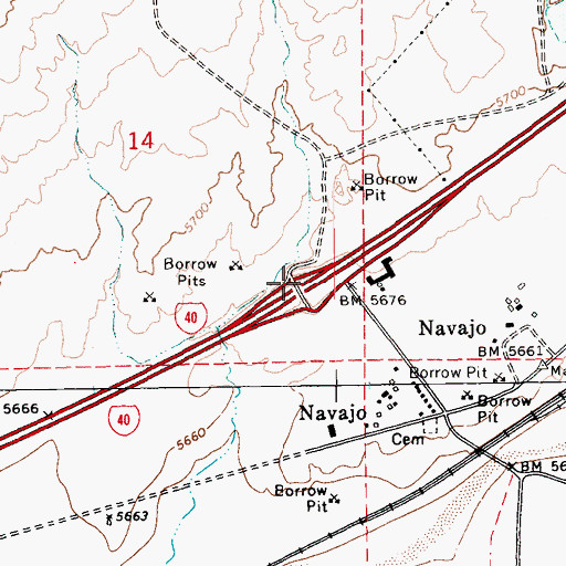 Topographic Map of Navajo Interchange, AZ